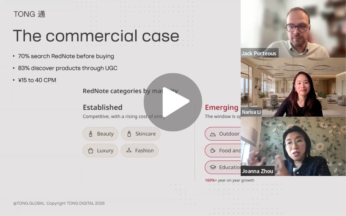 Webinar on cChinese social media platform Rednote (Xiaohongshu) by China marketing agency TONG Global